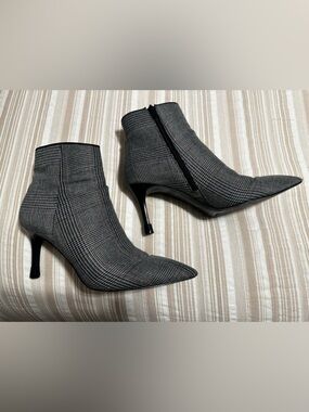 CAbi Black & Gray Plaid Pointed-Toe Stiletto Ankle Boots